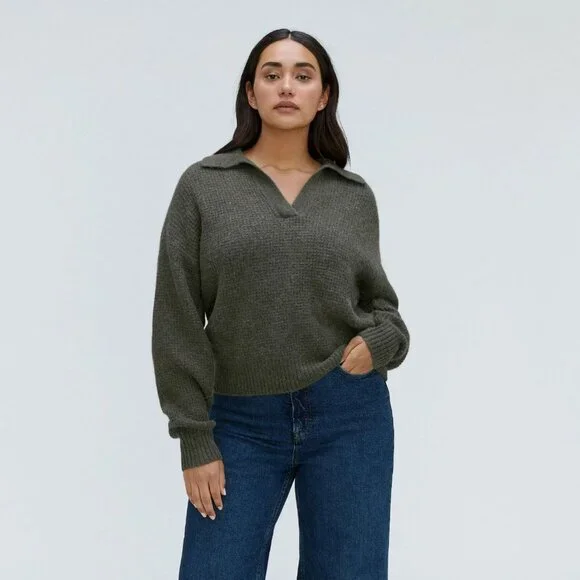 Everlane The Alpaca Waffle Stitch Polo in Olive Size Medium - Picture 1 of 5